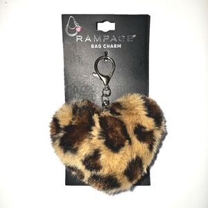 faux-fur heart-shaped leopard print bag charm